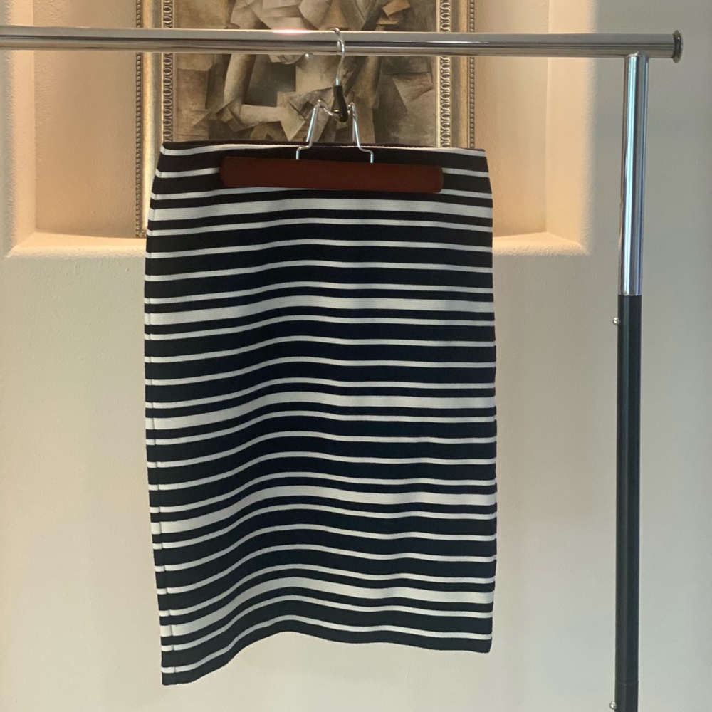 LOFT Navy & White Striped Petite Pencil Skirt